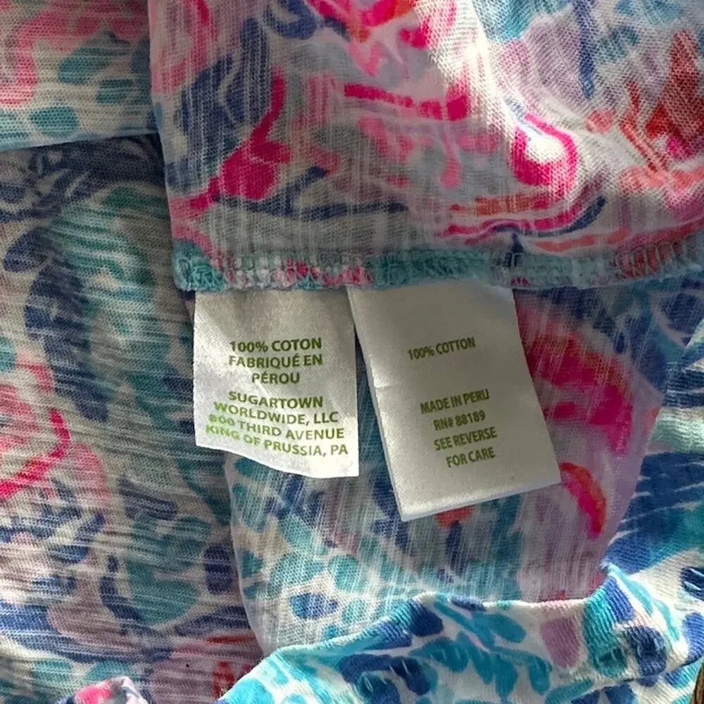 Lilly Pulitzer Etta Scoop Neck Short Sleeve Top Multi Treasure Trove XS Cotton - Picture 4 of 5